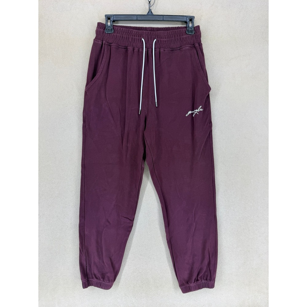 YOUNGLA Men Burgundy Sweatpants Joggers Elastic Waist Drawstring Size Small